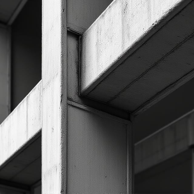 Close up of architectural concrete and steel structural elements