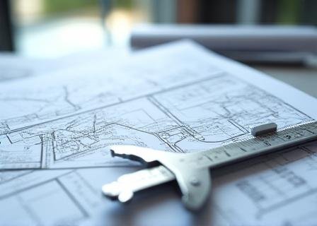 Architectural technical drawing with calipers