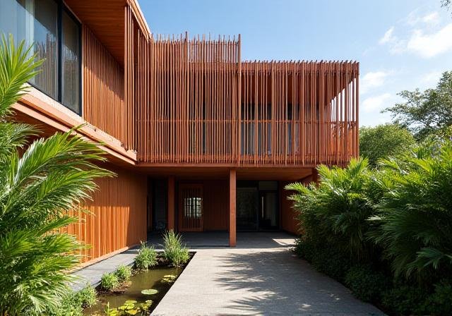 Residential project in Manila featuring vertical screens and lush landscaping
